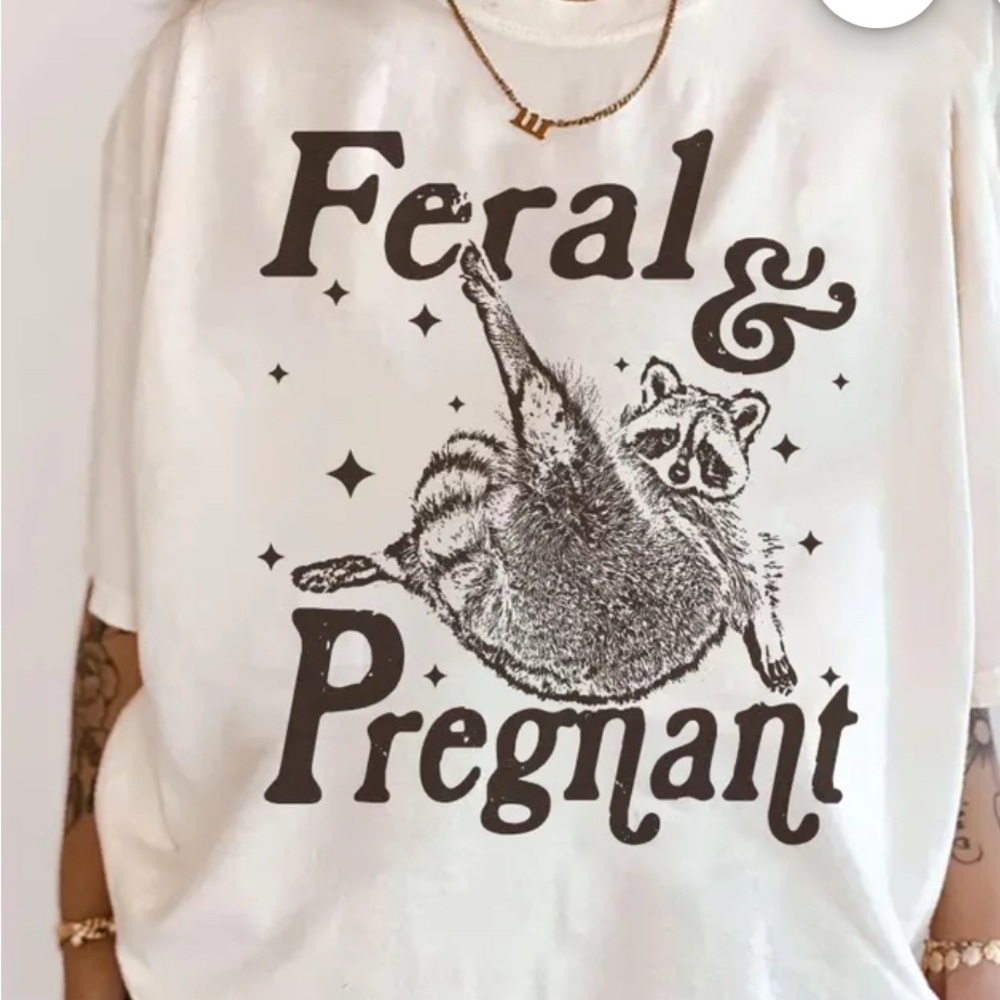 Feral and pregnant White Graphic Tee with Raccoon Print